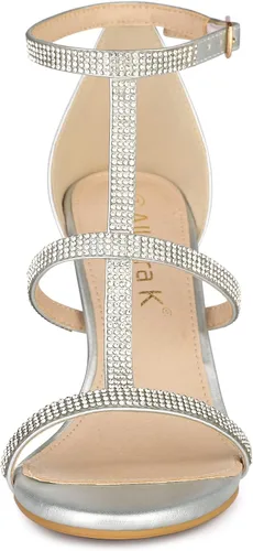 Vista 2 de Allegra K Sandalias de tacón alto con correa de tobillo y diamantes de imitación para mujer