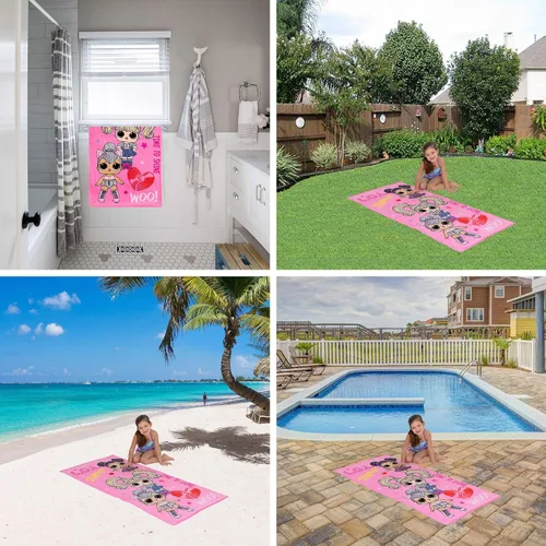 Vista 4 de Franco - Toalla infantil de baño, piscina, playa, de algodón supersuave, 58 x 28 pulgadas, LOL Surprise
