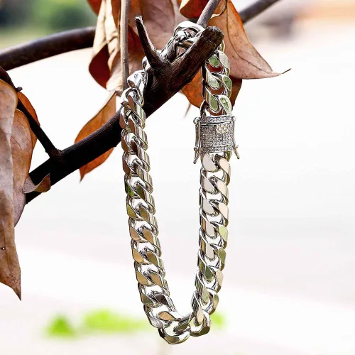Vista 4 de TOPGRILLZ Pulsera de oro con eslabones cubanos chapados en oro de 14 quilates, Hip Hop Miami, pulsera de eslabones cubanos sólidos para hombres