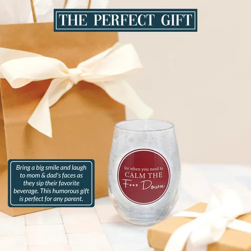 Vista 2 de Pavilion - Calm The F*** Down – Copa de vino sin tallo de 18 onzas divertida para mamá regalo de paternidad