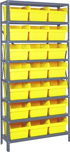 Vista 220 de Quantum QSBU-245BK Heavy Duty Shelving Unit with (7) Shelves and (24) QUS245 Black Bins for Garage Warehouse Storage Distribution 400 lb Load