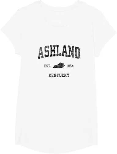 Vista 27 de Ashland Kentucky KY Vintage Sports Design Camiseta de impresión negra Asfalto