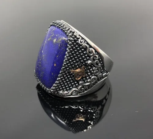 Vista 3 de KAR Anillo único de plata de ley 925 con piedra de lapislázuli, otomano, para hombre, talla K53B