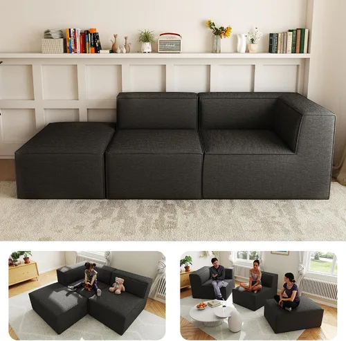 Vista 45 de Sofá Seccional Modular de 38", Juego de Asientos de Sofá Convertible en Cubo Comprimido, Combina Forma de L y Forma de U, Ensamblaje Fácil, Ahorro