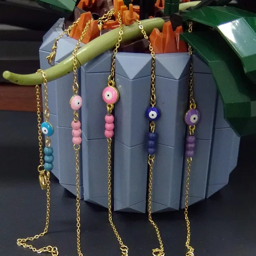 Vista 7 de HFYIREN Pulseras contra el mal de ojo para mujer, acero inoxidable de oro de 14 quilates, pulsera de cuentas de turquesa, pulsera de cadena