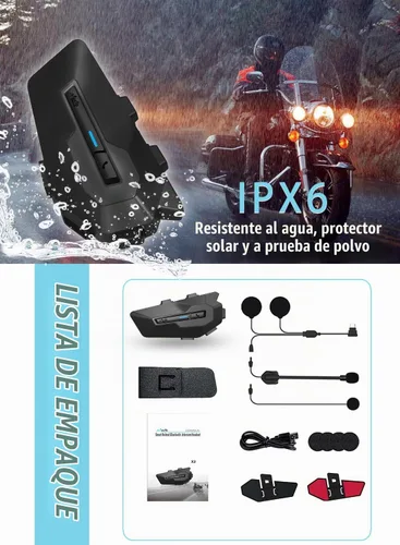 Vista 6 de MAXTO Auriculares Bluetooth X2 para motocicleta, intercomunicador de 2