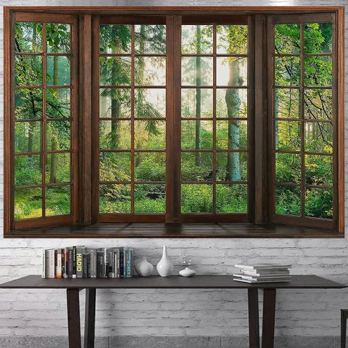 Vista 10 de Aidatain Tapiz Natural de Bosque Verde Escenario de Ventana Tapiz Estético de Pared para Dormitorio Franela 40" L x 30" A Manta de Playa Sala