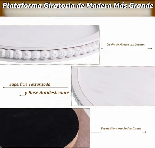 Vista 4 de HPC Decor - Organizador de madera Lazy Susan con cuentas de 12 pulgadas para decoración de mesa de granja, tocadiscos redondos para armario de mesa