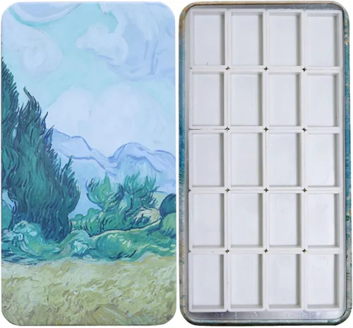 Vista 22 de FCLUB Paleta de latas de acuarela con 20 bandejas vacías completas con rayas magnéticas DIY tu kit de acuarela de viaje