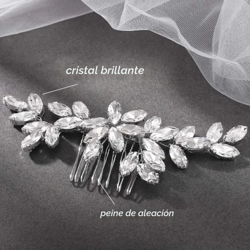 Vista 4 de Unicra - Peine para el pelo de boda de cristal plateado para novia, accesorio para el cabello con diamantes de imitación para mujeres (A-plateado)