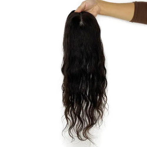 Vista 15 de Base superior de seda con clip para mujer, 5.9x5.9 in de largo, europeo, ondulado, virgen, cabello humano, pieza de cabello transpirable para #1