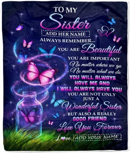 Vista 10 de Manta personalizada con texto en inglés «To My Sister from Sister Wood» No Matter Where Life Takes Us Soul Sister cumpleaños, Navidad, graduación