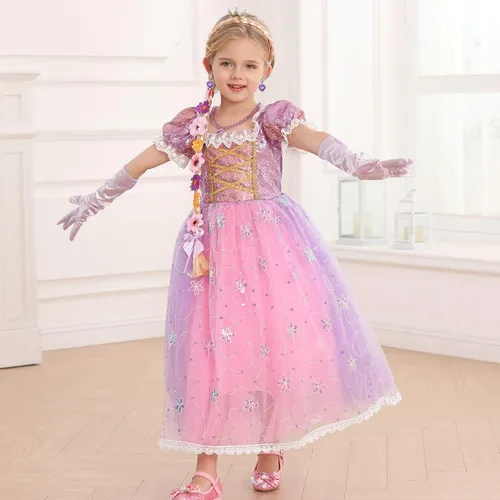 Vista 3 de Vestido morado para niñas, disfraz de princesa para niñas pequeñas, para fiesta de cumpleaños, Halloween, Navidad