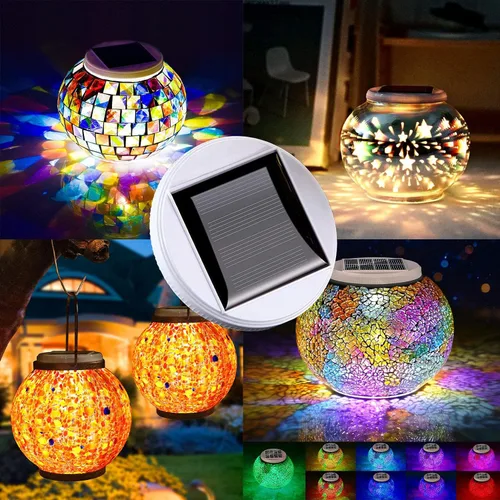 Vista 2 de GUANFU Paquete de 2 paneles solares de repuesto para luces de mesa, luz de repuesto de farol de vidrio de mosaico solar que cambia