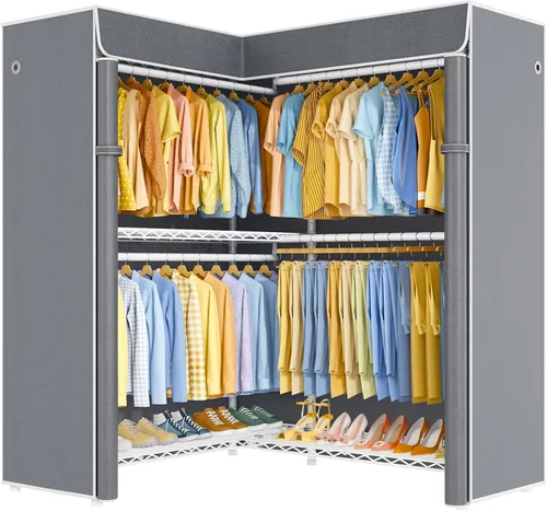 Vista 16 de ULIFHOME E15C Pro - Perchero en forma de L para esquina, perchero independiente para colgar ropa, sistema de armario resistente de 48.8 pulgadas