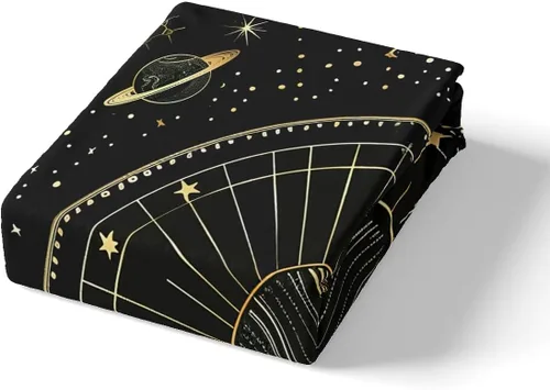 Vista 4 de Funda de edredón del espacio exterior, juego de ropa de cama bohemio para niños, funda de edredón de constelación de planeta para decoración de Negro