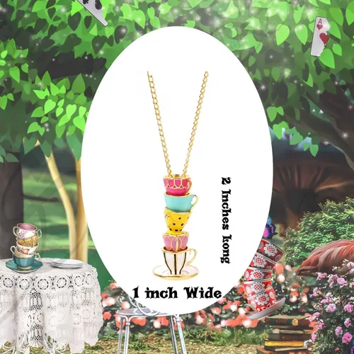 Vista 2 de Bonito collar apilado para mujeres, niñas, adolescentes y más. Gran collar estilo Alicia y el país de las maravillas para mujeres. Taza de café