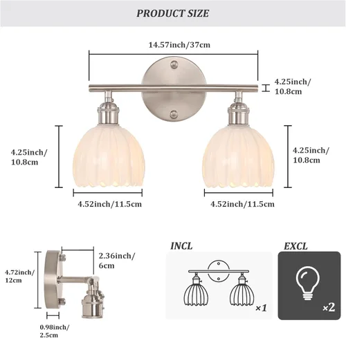 Vista 11 de Shenmoyl Lámparas de baño, lámpara de pared de 2 luces para tocador sobre espejo con pantalla de vidrio tulipán blanco para dormitorio, sala