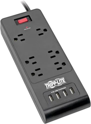 Vista 9 de Tripp Lite Regleta de protección contra sobretensiones de 6 tomas de corriente, 4 puertos USB, carga rápida de 4.2 A, cable de 15 pies, 900 julios