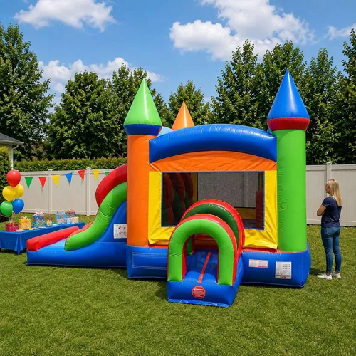 Vista 11 de Casa inflable comercial con tobogán, mármol verde