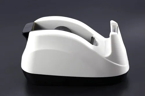 Vista 5 de Dispensador de cinta adhesiva de escritorio con base pesada y antideslizante, dispensación con una mano (Blanco)