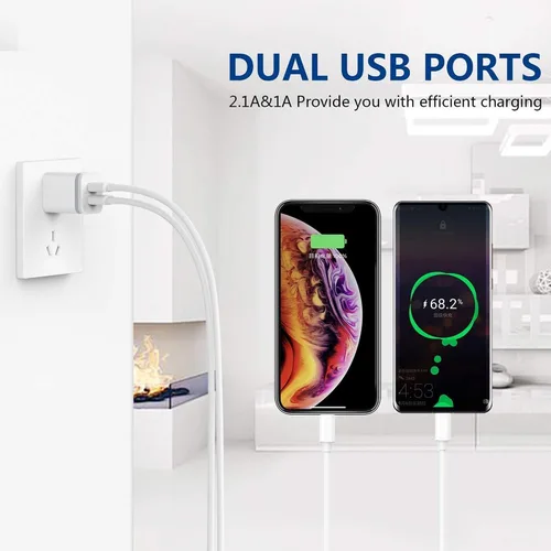 Vista 3 de Cargador de pared USB, paquete de 5 unidades de 2.1A/5V de doble puerto USB cubo, adaptador de corriente de cargador de enchufe de carga de repuesto