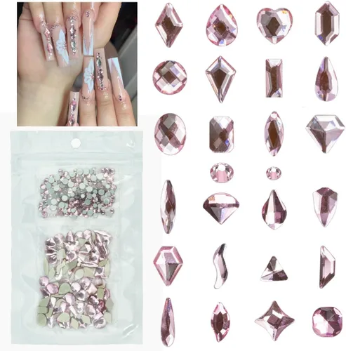 Vista 9 de Diamantes de imitación negros para uñas, 120 formas múltiples con parte trasera plana, gemas de cristales negros azabache + SS10 SS16 cuentas