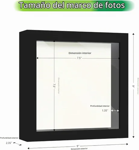 Vista 2 de FrameWorks Marco de Caja de Sombra de Madera Negra de 8" x 8" – Vitrina con Parte Trasera de Fieltro Suave, Caja de Memoria con Vidrio Templado Negro