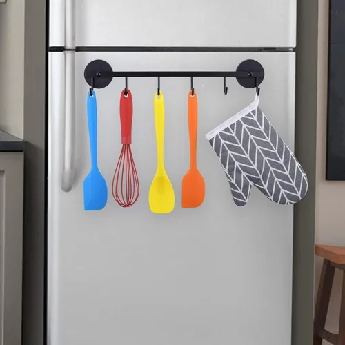 Vista 3 de Soporte magnético para utensilios de 6 ganchos, organizador de herramientas para refrigerador, gabinete de metal, estufa de metal, parrilla, barbacoa