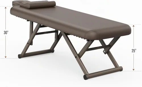 Vista 3 de pouseayar Mesa de masaje ajustable con almohada facial y reposacabezas, resistente y sólida, silenciosa y fácil de ajustar, respaldo fijo, marrón