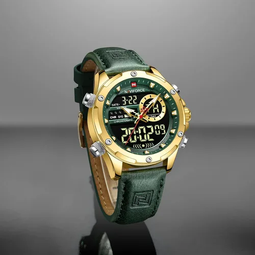 Vista 4 de NAVIFORCE Reloj digital militar para hombre movimiento de cuarzo japonés analógico resistente al agua reloj deportivo de cuero multifuncional