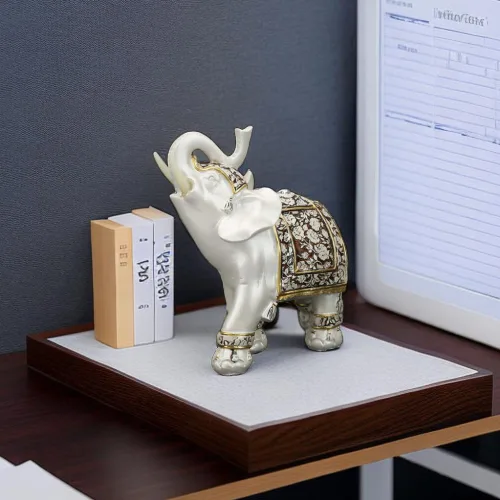 Vista 5 de Estatua decorativa de elefante de resina blanca, 6.7 pulgadas, adorno coleccionable de Feng Shui de buena suerte y riqueza para oficina en casa