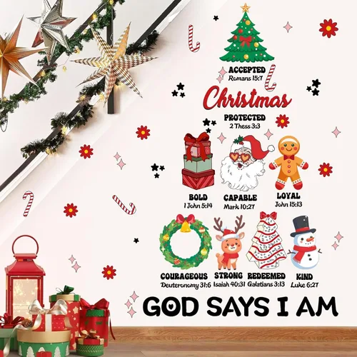 Vista 3 de Calcomanías de pared de Navidad, citas de Navidad, calcomanías de pared para decoración de interiores inspiradoras para niños, calcomanías de pared