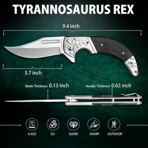Vista 5 de VALHALLA Cuchillo de bolsillo para hombres, cuchillo plegable grande de acero D2 de 3.7 pulgadas, cuchillo de bolsillo grande con mango G10