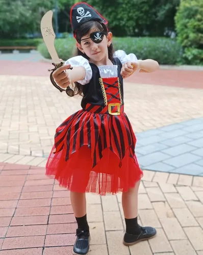 Vista 3 de KAKALVER Kids Pirate Costume for Girls Halloween Pirate Dress Up with Pirate accessories for Pirate Party Decorations Gifts