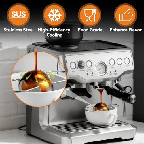 Vista 5 de Paquete de 2 bolas de café espresso congelado XL para café expreso, bola de enfriamiento de espresso de acero inoxidable