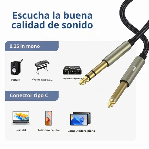 Vista 2 de Cable estéreo de 0.250 in, cable de audio, 10 pies, 1/4 TRS a Dual 1/4 TS Mono, adaptador divisor en Y compatible con iPhone, PC, CD, altavoz