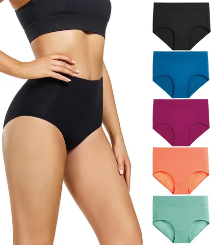 Vista 10 de wirarpa Ropa interior para mujer, de cintura alta, de algodón, suave, cobertura completa, paquete de 5