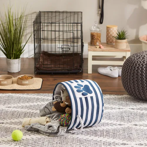 Vista 92 de Bone Dry - Cesta de almacenamiento para mascotas, diseño de parche de pata rayado, aguamarina, rectángulo pequeño