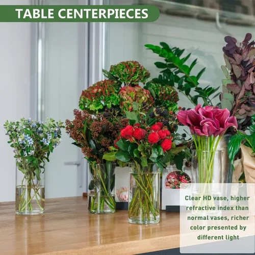 Vista 4 de Jarrón cilíndrico de vidrio de 6 pulgadas de alto para centros de mesa, juego de 6 Clear Glass Vases Bulk for Flowers Decor,Floating
