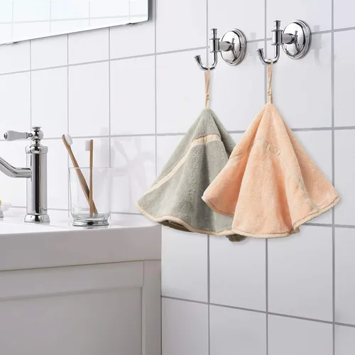 Vista 4 de R HORSE 4 toallas de mano colgantes con lazo absorbente de forro polar coral, toallas de mano suaves y gruesas, toallas secas para cocina y baño