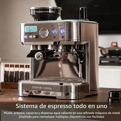 Vista 8 de URintells Cuising Máquina de café expreso con molinillo, cafetera todo en uno con control de temperatura PID y bomba italiana ULKA de 15 bares