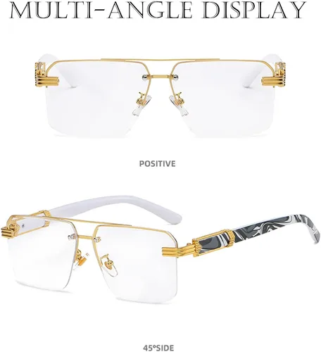 Vista 4 de Bsreyeop Lentes de sol cuadrados de aviador para mujeres y hombres, medio marco, lente de corte de diamante, lentes clásicos degradados