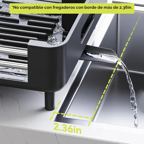 Vista 7 de Urackify - Escurreplatos de acero inoxidable - Escurridor de platos para encimera de cocina, bandeja de drenaje extensible con organizador plegable
