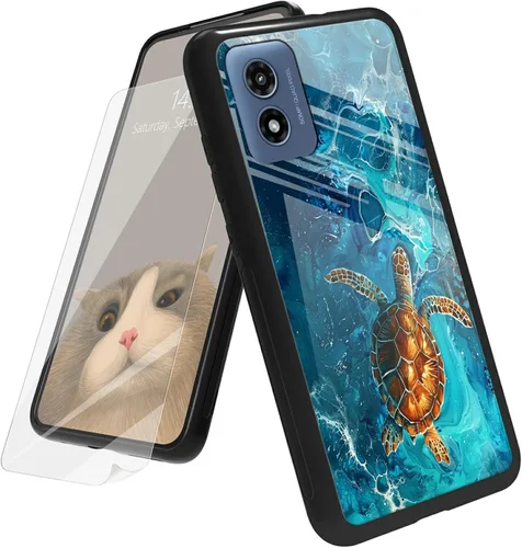 Vista 74 de Funda para Motorola Moto G Play 4G 2024 con protector de pantalla, parte trasera de vidrio templado + funda de silicona suave TPU absorción