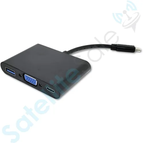 Vista 5 de SatelliteSale USB tipo C a hembra USB 3.0/VGA/USB-C multipuerto convertidor 5Gbps 1080p PVC negro