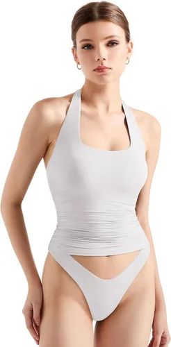 Vista 22 de SUUKSESS Camisetas sin Mangas para Mujer con Cuello Halter Forro Doble Sin Espalda Y2K Modernas para Salir Aguamarina