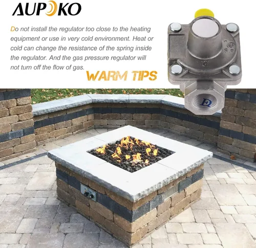 Vista 4 de Aupoko Regulador de gas de 3/8"/1/2", regulador de baja presión de parrilla de gas natural de 3/8"-18NPT/1/2"-14NPT, se adapta a pozo de fuego LP a