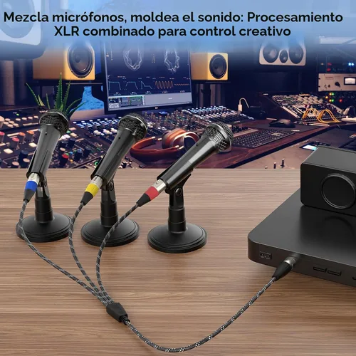 Vista 4 de J&D Cable divisor XLR, chapado en oro de 3 pines, adaptador XLR de 1 macho a 3 hembra, cable de micrófono equilibrado para mezclador, AMP