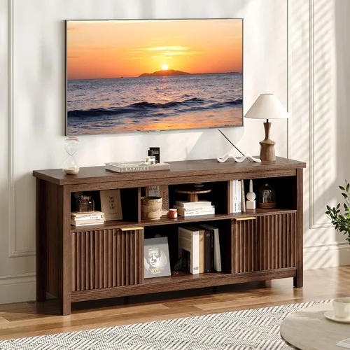 Vista 13 de VINGLI Moderno soporte de TV para televisores de 65 pulgadas, centro de entretenimiento de madera de 55 pulgadas con estantes ajustables, soporte